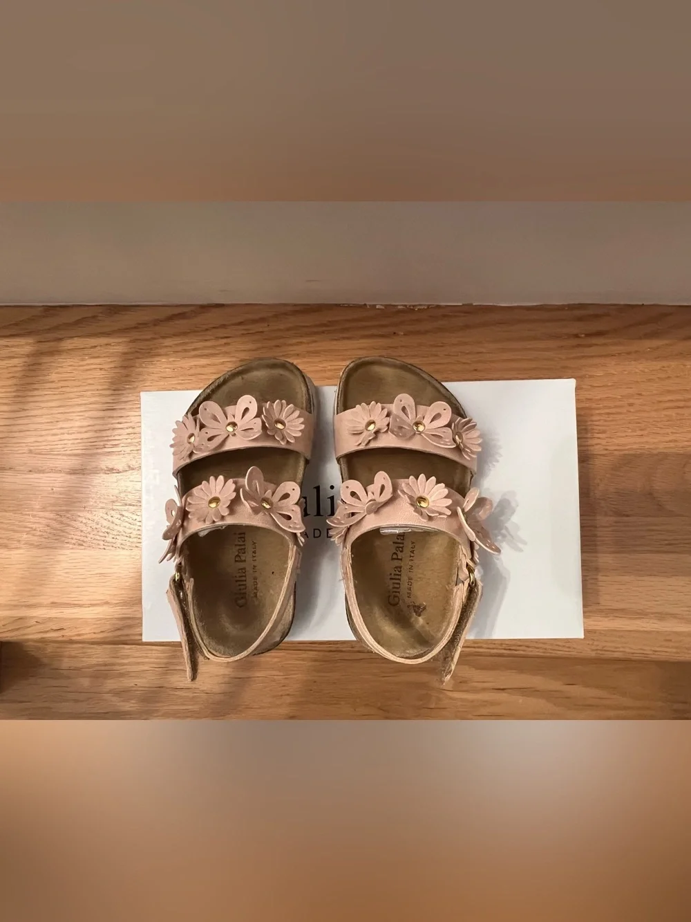 Giulia Palai Tan Butterfly Flower Leather sandals size 7 Made in Italy toddlers